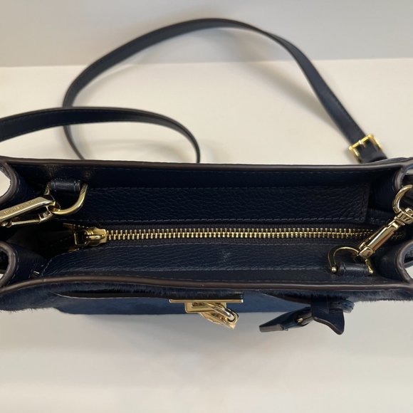 Michael Kors - Navy Leather & Faux Fur - Vintage Small Satchel / Crossbody Bag - Picture 9 of 11